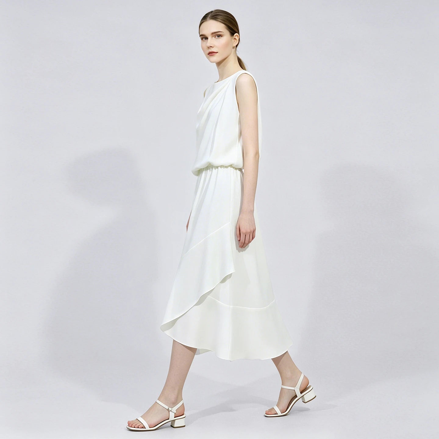 Ärmellos Elegantes Damenkleid Mit Rüschen Für Büro