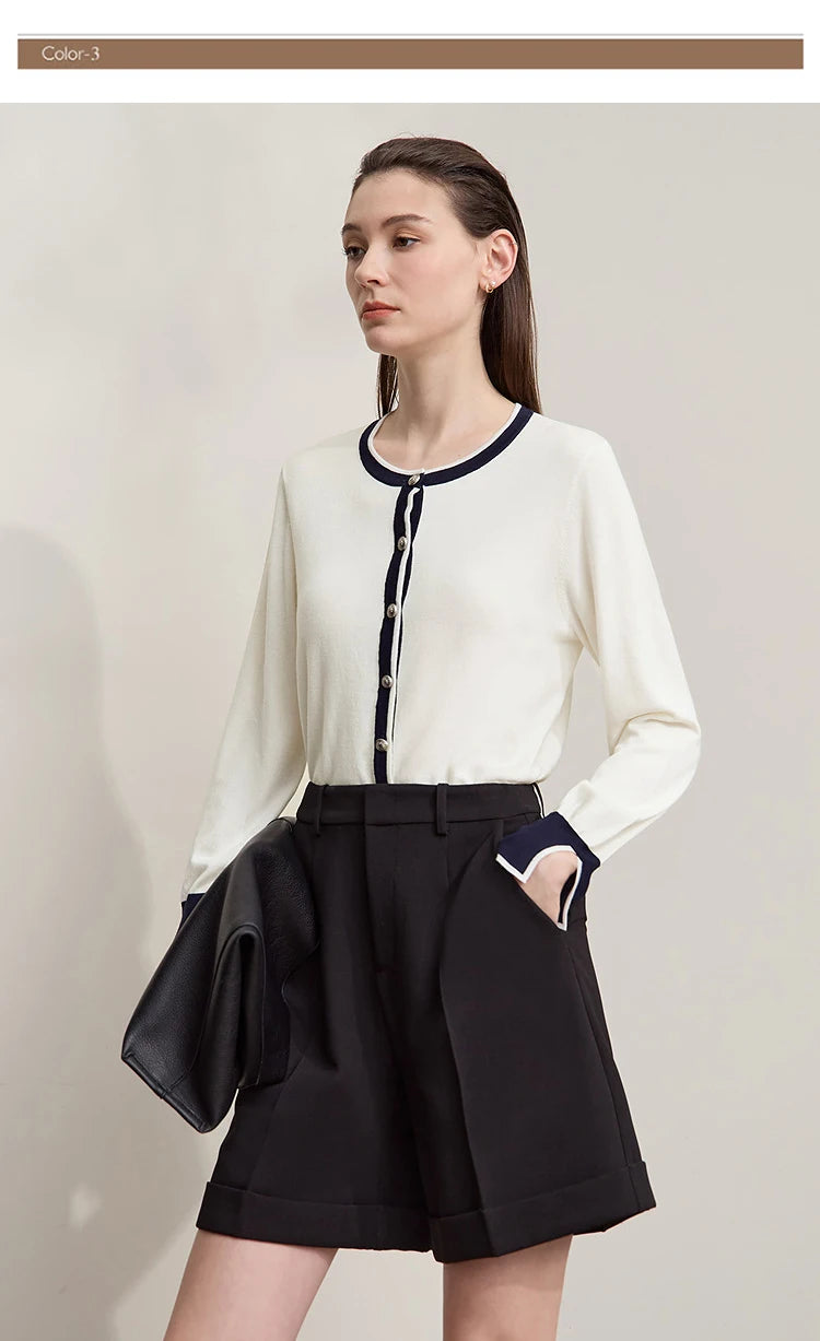 Damen-Strickjacke Rundhals Patchwork gerade elegant vielseitig Herbst
