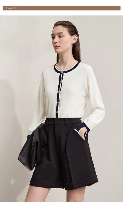 Damen-Strickjacke Rundhals Patchwork gerade elegant vielseitig Herbst