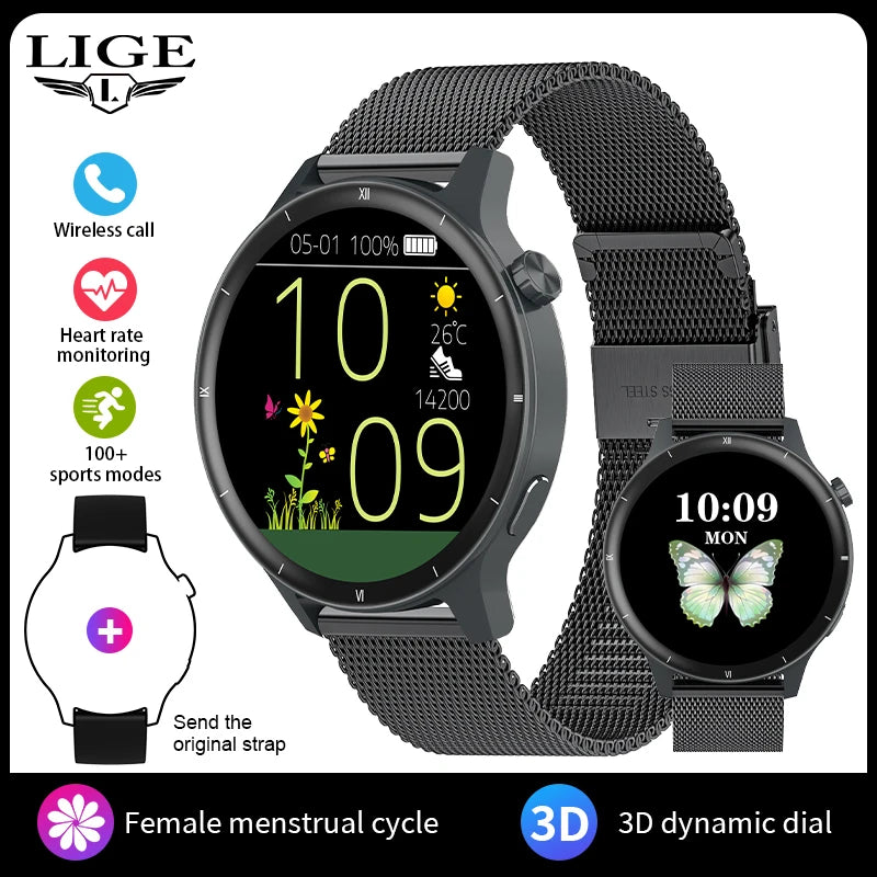 LIGE 2025 Sprachanruf Smart Uhr Damen 1,39 "360*360 HD Gesundheit Tracker Smartwatch Für Xiaomi Frauen Männer 3D Dynamische Zifferblatt Uhr