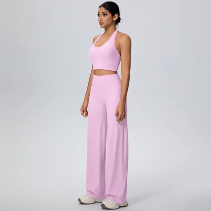 Yoga-Set für Frauen: Sport-BH und weite Hose, rosé/lila, Seitenansicht