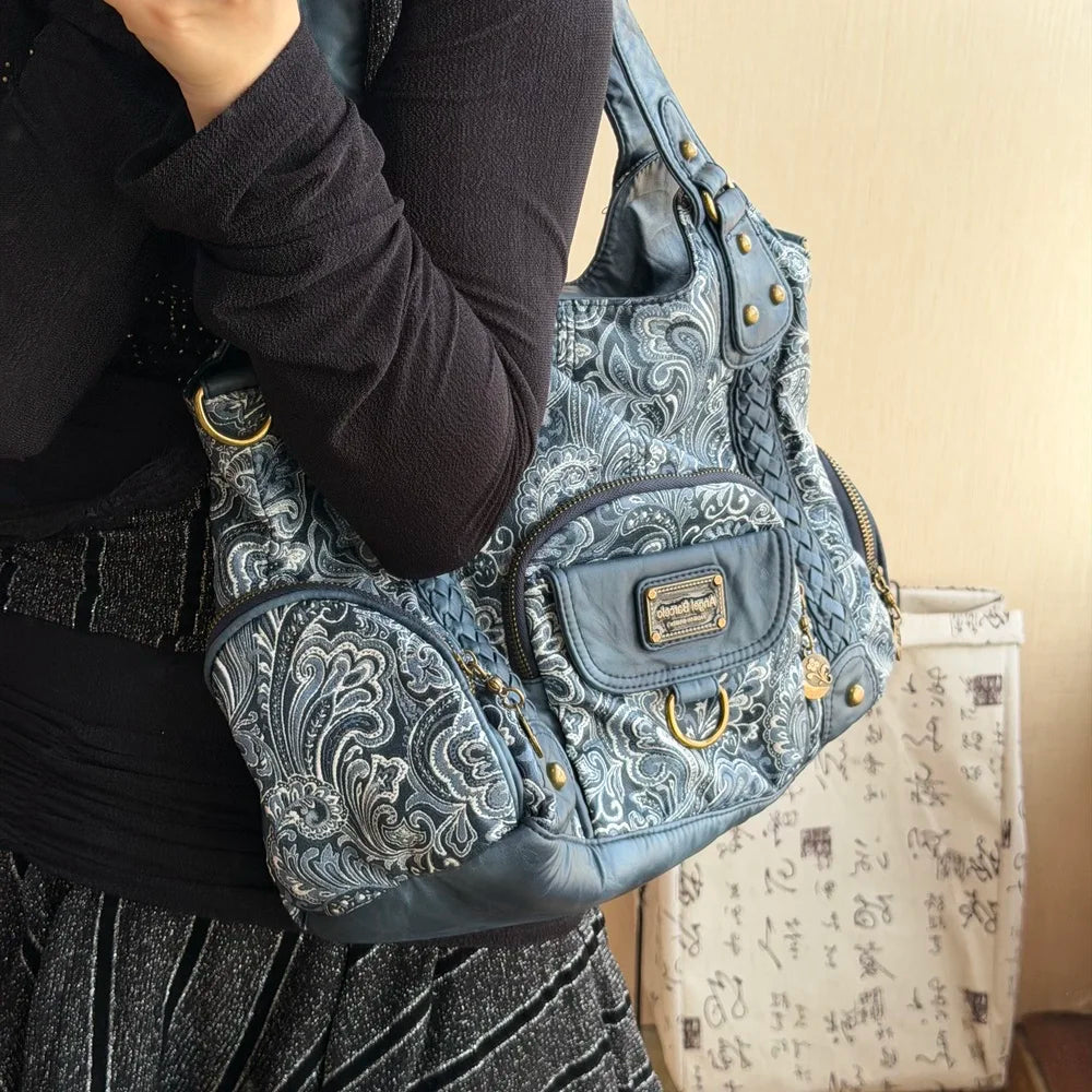 Damen Große Henkeltasche Aus Leder Mit Geflochtenen Details In Retro Waschoptik Groß