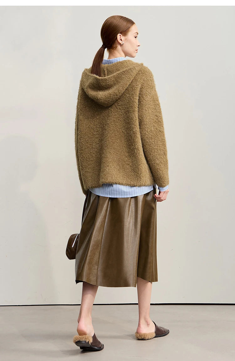Damen-Kapuzenpullover Wolle Reißverschluss locker dick warm Winter