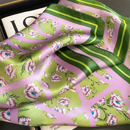 Damen Maulbeerseide Schal Plaid Foulard quadratisch Halstuch Hijab Bandana bedruckt B