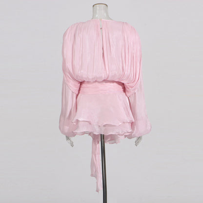 Elegantes Damen-Tunikakleid mit Rundhalsausschnitt, langen Ärmeln und Patchwork-Design