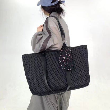 Damen-Shopper aus Netzgewebe mit großem Fassungsvermögen und abnehmbare Mini-Tasche, atmungsaktiv