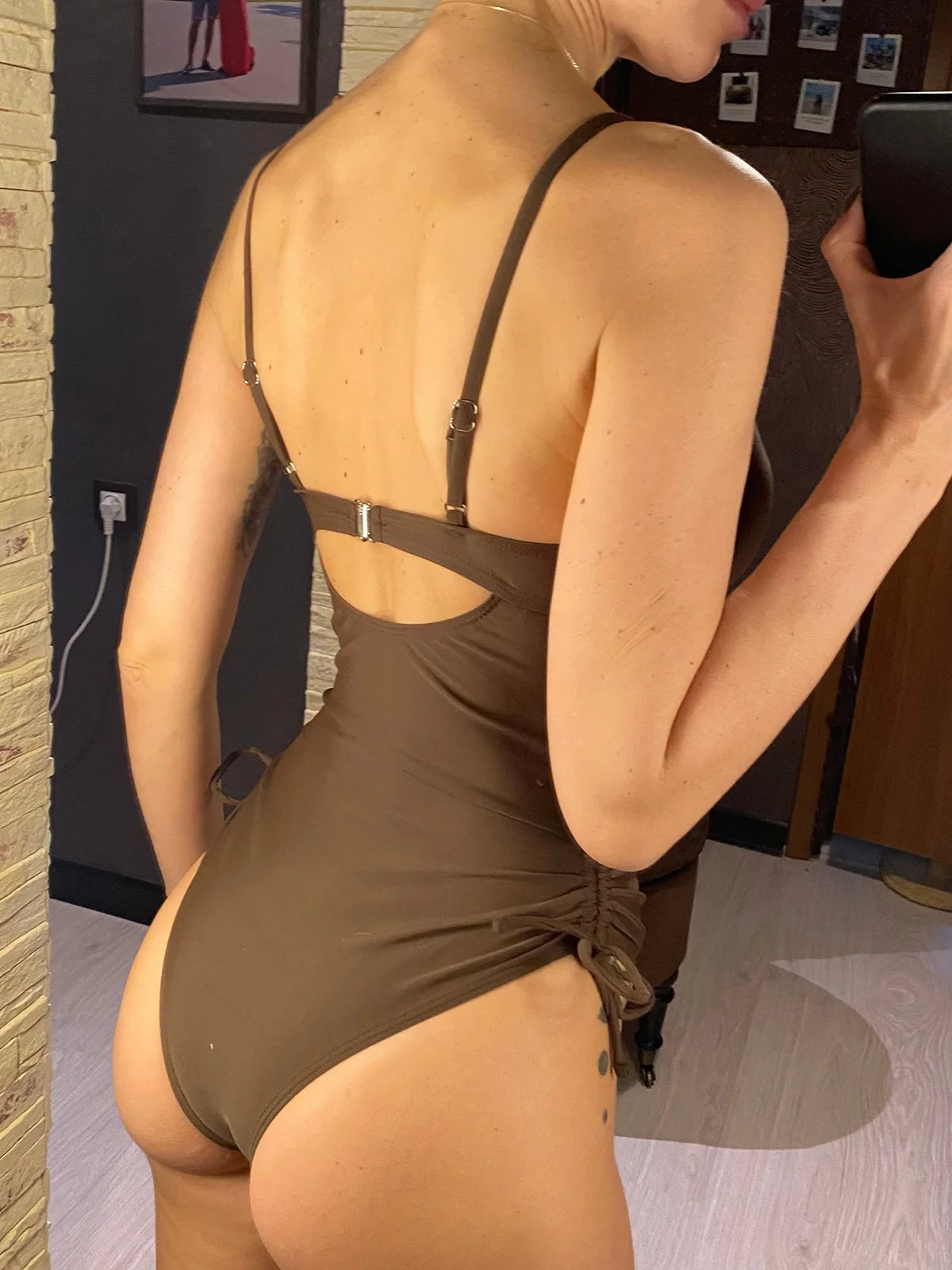 Damen-Badeanzug Cut-Out Schnürung rückenfrei High-Leg gepolstert
