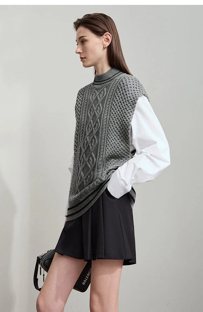 Damen-Halbrollkragen-Pullover ärmellos Weste Wolle-Mix Herbst