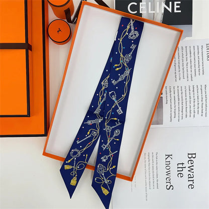 Damen Seidenschal klein quadratisch Haarband Halstuch Kopftuch Bandana E