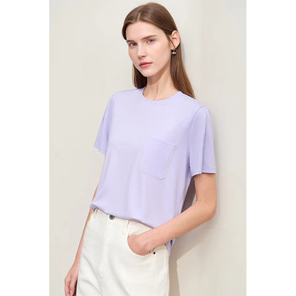 Damen Sommer-T-Shirts im minimalistischen Stil mit O-Ausschnitt und kurzen Ärmeln