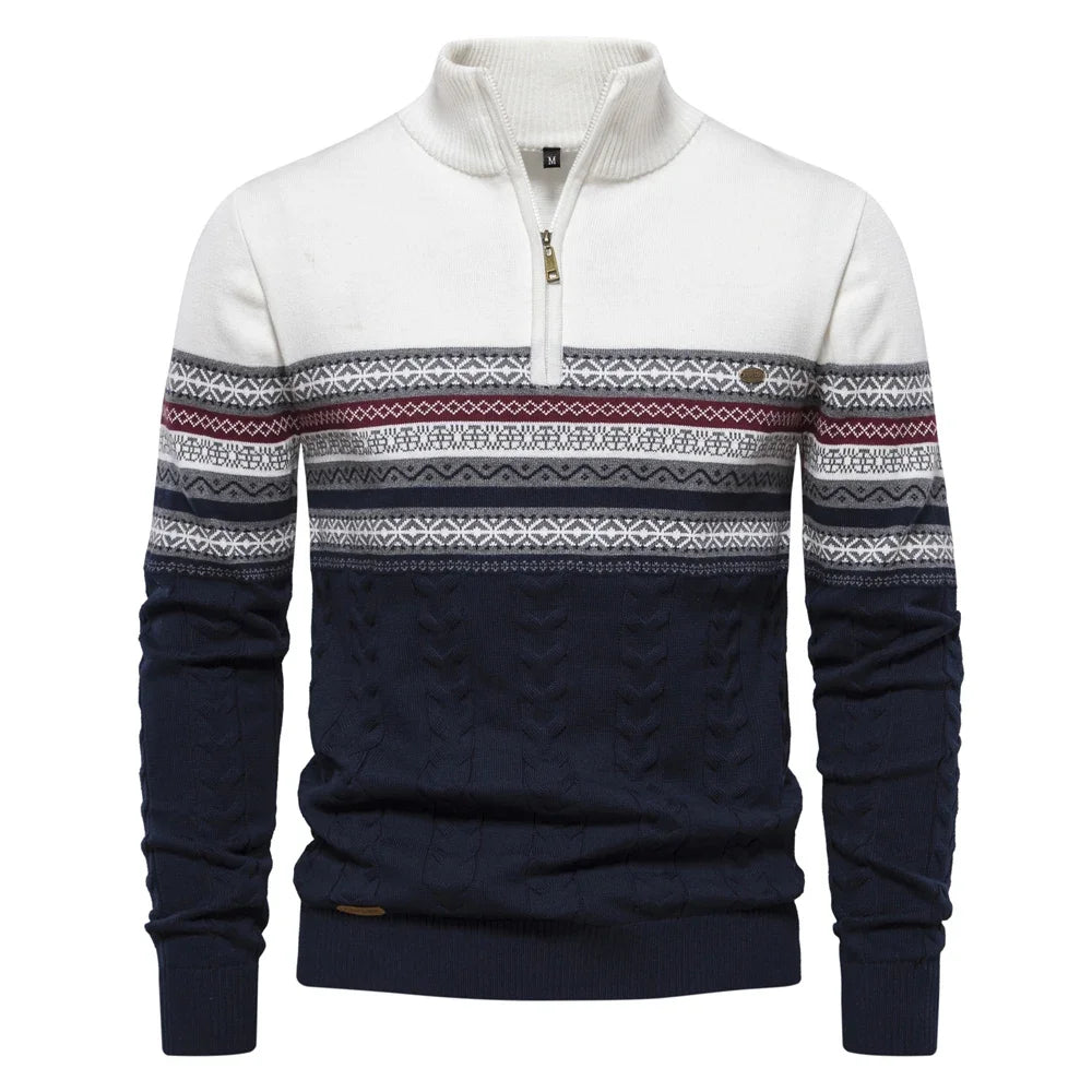 Herren Pullover aus hochwertiger Baumwolle mit Viertelreißverschluss und Stehkragen
