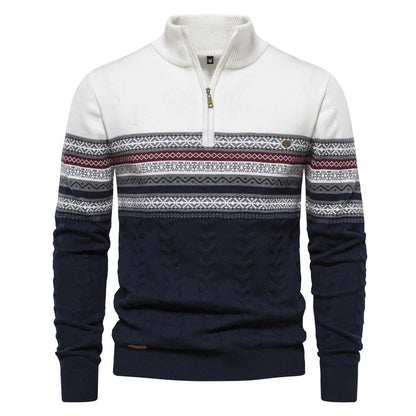 Herren Pullover aus hochwertiger Baumwolle mit Viertelreißverschluss und Stehkragen