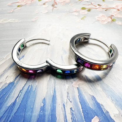 Damen-Creolen Regenbogen Stein Böhmen glamourös aus Sterlingsilber