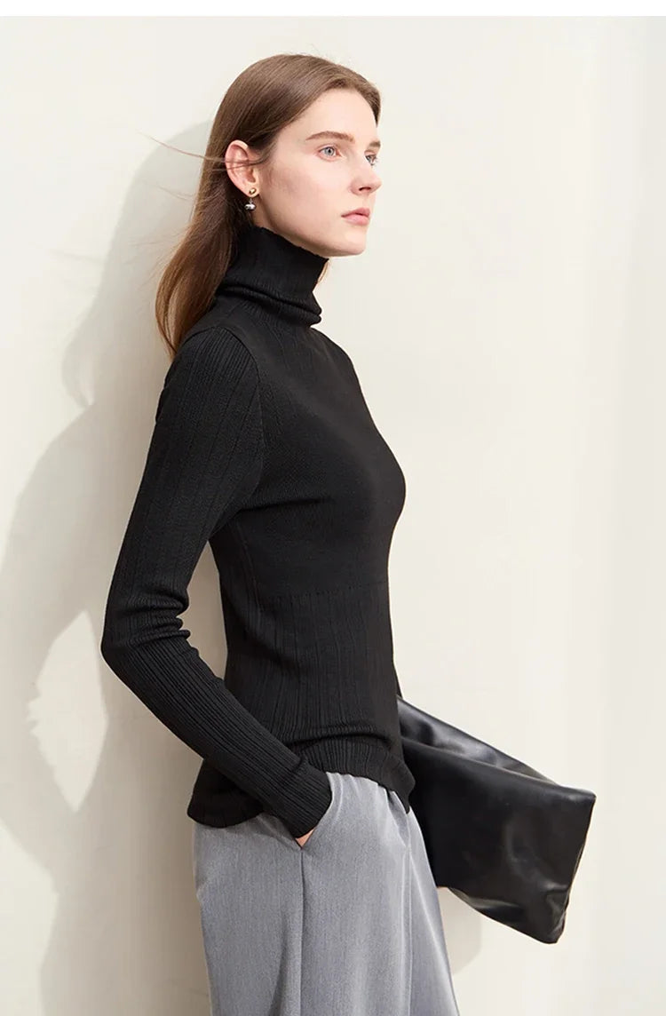 Damen-Rollkragenpullover Slim Polyester-Viskose Herbst-Winter
