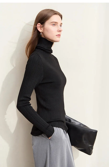 Damen-Rollkragenpullover Slim Polyester-Viskose Herbst-Winter