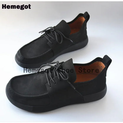 Black Flats Men Shoes Classic British Style Men's Casual Leather Shoes for Outdoor Camping Anti-Slip Leather Handmade Men Shoes