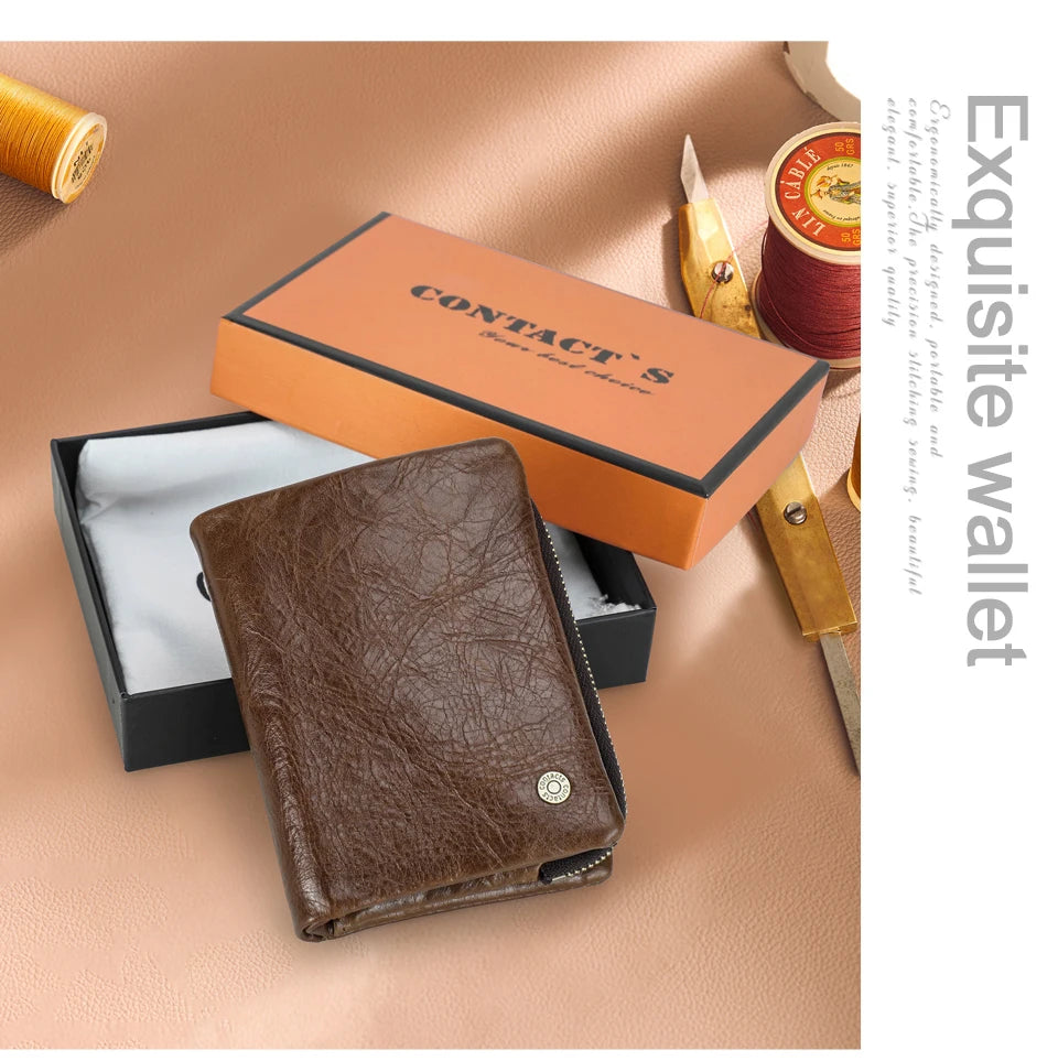 Herren Echtleder Geldbörse Bifold Vintage RFID Kartenhalter Münzfach Luxus Reise
