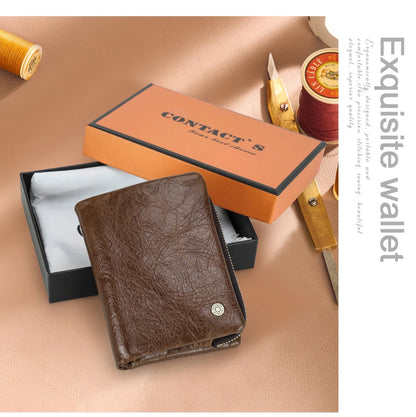 Herren Echtleder Geldbörse Bifold Vintage RFID Kartenhalter Münzfach Luxus Reise