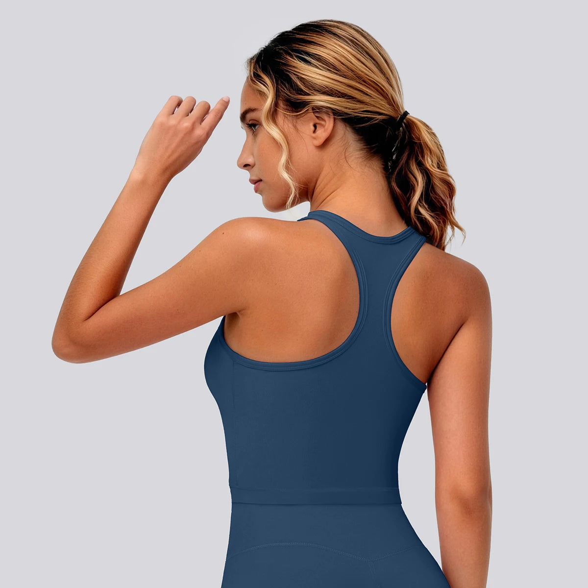 Damen Sport-Laufweste, tailliertes Tanktop, I-förmiger Rücken, blau
