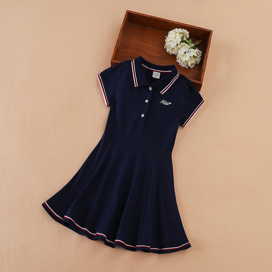 Kinder Mädchen Sportkleider Baumwolle Umlegekragen Tenniskleid 2023 Neues Sommer Kurzarm Golfkleid für Kinder