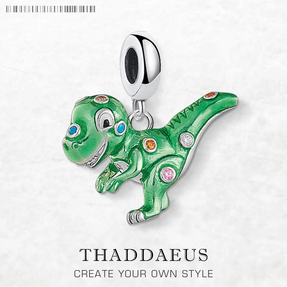 Damen-Charm-Anhänger grüner Dinosaurier süß DIY aus Sterlingsilber