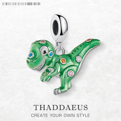 Damen-Charm-Anhänger grüner Dinosaurier süß DIY aus Sterlingsilber