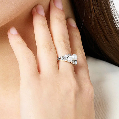 Damen-Ring Süßwasserperlen weiße Steine elegant aus Sterlingsilber