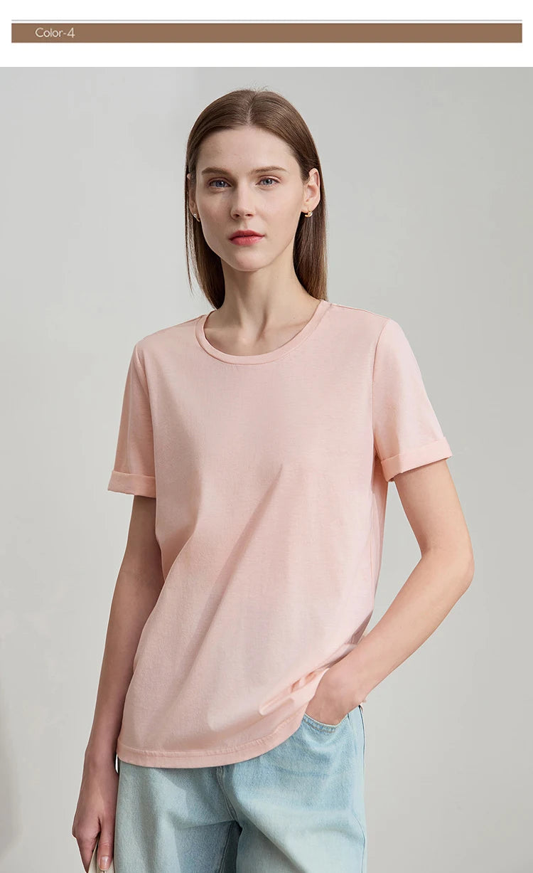 Damen Top im minimalistischen Stil aus einfarbiger mercerisierter Baumwolle