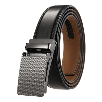 VATLY Schwarzer Ledergürtel Herren 130cm Anzug Automatik-Schnalle Natur-Rindsleder