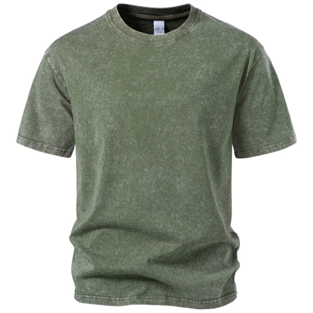 Vintage Herren-T-Shirt aus Baumwolle mit Säurewaschung, grün meliert, Rundhals