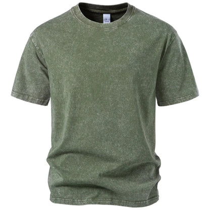 Vintage Herren-T-Shirt aus Baumwolle mit Säurewaschung, grün meliert, Rundhals