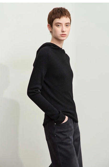 Damen-Kapuzenpullover Wolle-Polyester nahtlos gerade einfarbig Herbst