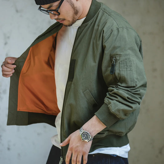 Herren Bomberjacke MA1 Winddicht Pilotenjacke Lässiger Motorrad-Baseballmantel