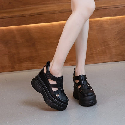 Damen-Sandalen mit Plattform, 2025, neue Sandalen aus echtem Leder mit hohem Absatz, geschlossene Zehen, interne Erhöhung, römische Damen-Sandalen