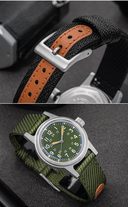 Herren-Vintage-Automatikuhr mit Bubble-Glas und Nylonarmband