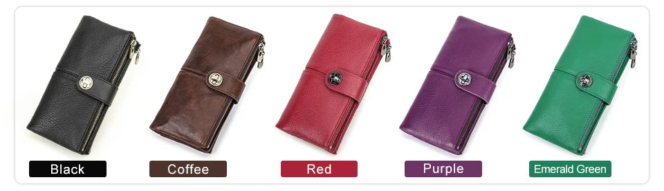 Damen Echtleder Lange Geldbörse Vintage RFID Clutch Portemonnaie Kartenhalter Reise