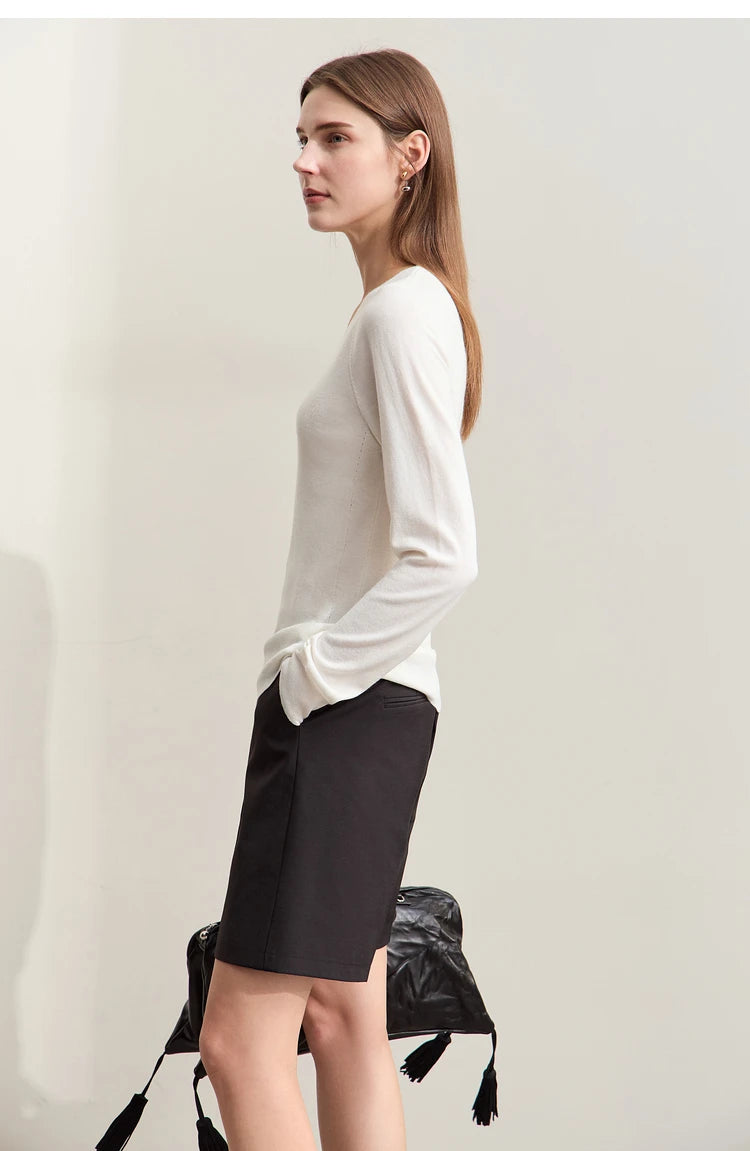 Damen V-Ausschnitt Pullover Wolle-Seide Slim Pendler Herbst