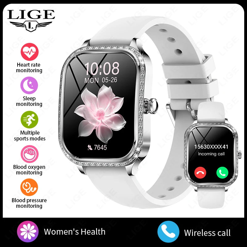LIGE Smart Uhren Für Frauen Bluetooth Anruf Fitness Tracker frauen Wasserdichte Digital Uhr Herzfrequenz Smartwatch Reloj Mujer