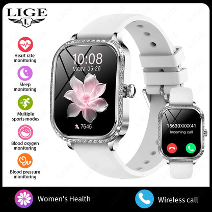 LIGE Smart Uhren Für Frauen Bluetooth Anruf Fitness Tracker frauen Wasserdichte Digital Uhr Herzfrequenz Smartwatch Reloj Mujer