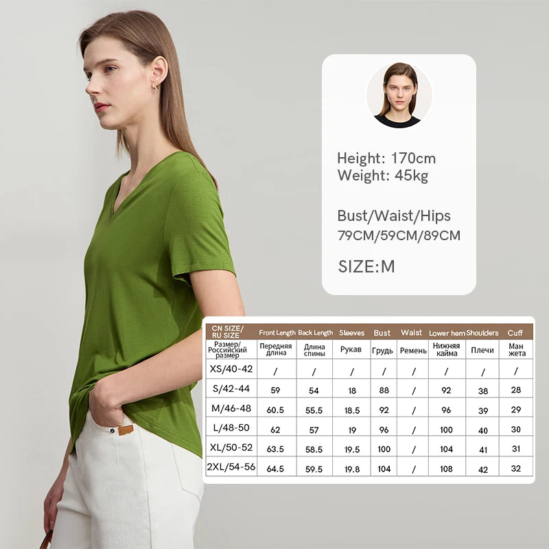 Damen T-Shirt im minimalistischen Casual-Stil mit V-Ausschnitt und kurzen Ärmeln