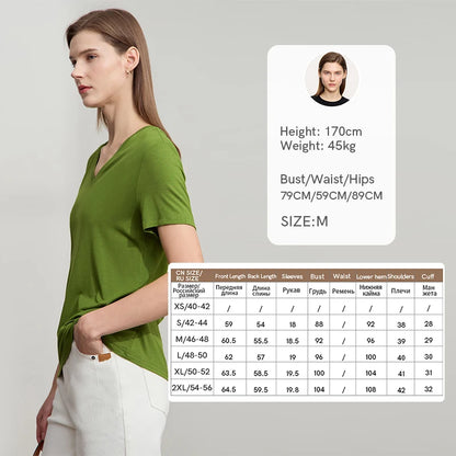 Damen T-Shirt im minimalistischen Casual-Stil mit V-Ausschnitt und kurzen Ärmeln