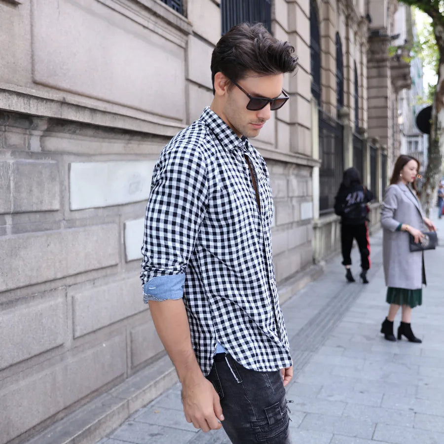Herren Langarm Hohe qualität Designer Shirt Front Patch Brust Tasche Schlanke Taste-down Kragen Dicke Arbeit Shirts männer Kleidung