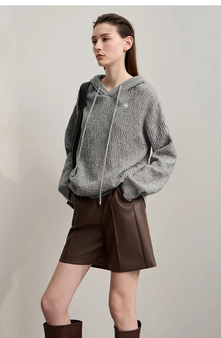 Damen-Kapuzenpullover Acryl-Wolle Raglan locker einfarbig Herbst-Winter