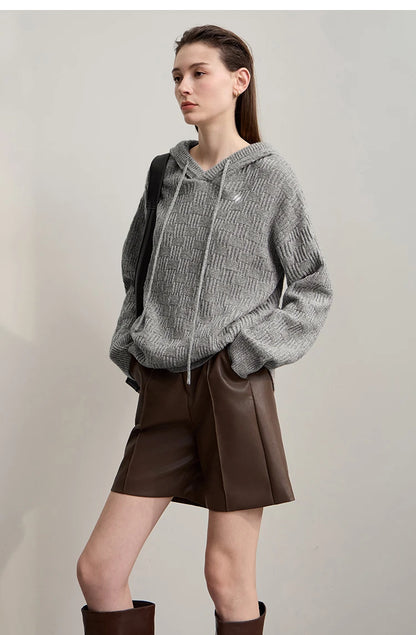 Damen-Kapuzenpullover Acryl-Wolle Raglan locker einfarbig Herbst-Winter