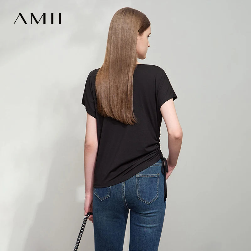 Damen T-Shirt aus Modal-Baumwolle mit kurzen Rotator-Ärmeln und Swing-Neck