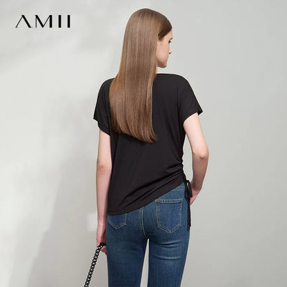 Damen T-Shirt aus Modal-Baumwolle mit kurzen Rotator-Ärmeln und Swing-Neck