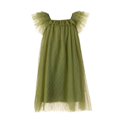Beiges Sommerkleid für Mädchen im französischen Prinzessinnenstil mit kurzen Ärmeln – ideal für Geburtstagsfeiern und Hochzeiten, geeignet für Kinder von 110 cm bis 170 cm