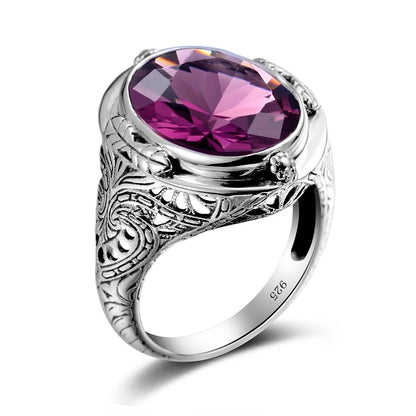 Unisex-Granat-Ring Großer Granatstein 14×18 mm Silber 925 Byzantinisches Design Feines Schmuckstück