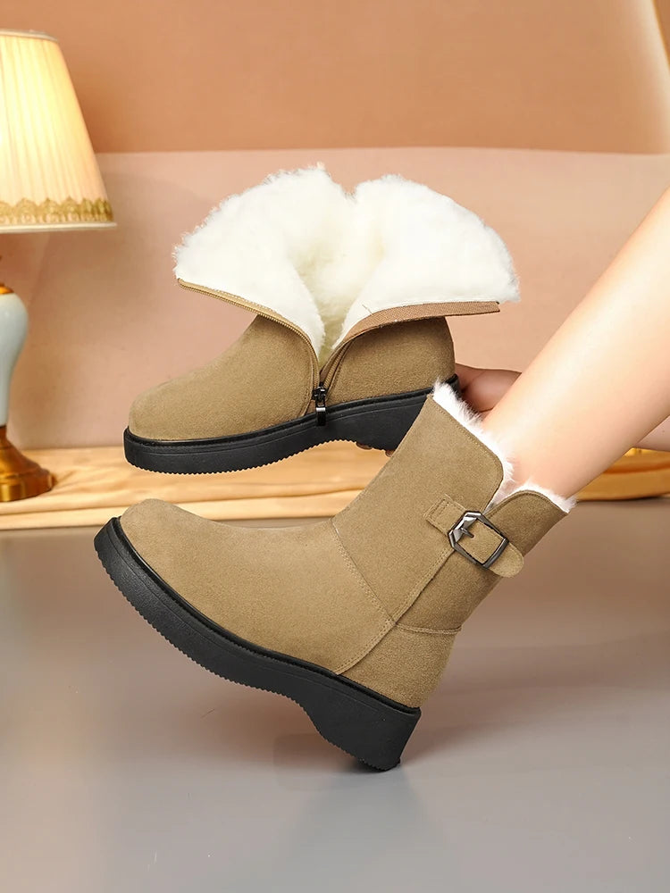 AIYUQI Snow Boots Female Genuine Leather 2025 New Wedge Anti-slip Women's Winter Shoes Boots Natural Wool Women Ankle Boots