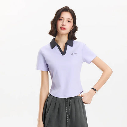 Semir Poloshirt für Damen, abgeschnitten, schmale Passform, elegant, 2025, neuer Sommer, bestickter Pullover, minimalistisch, für lässigen Stil